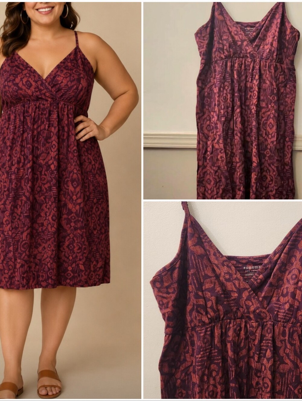 Sonoma Maroon Printed Dress Sz Xl